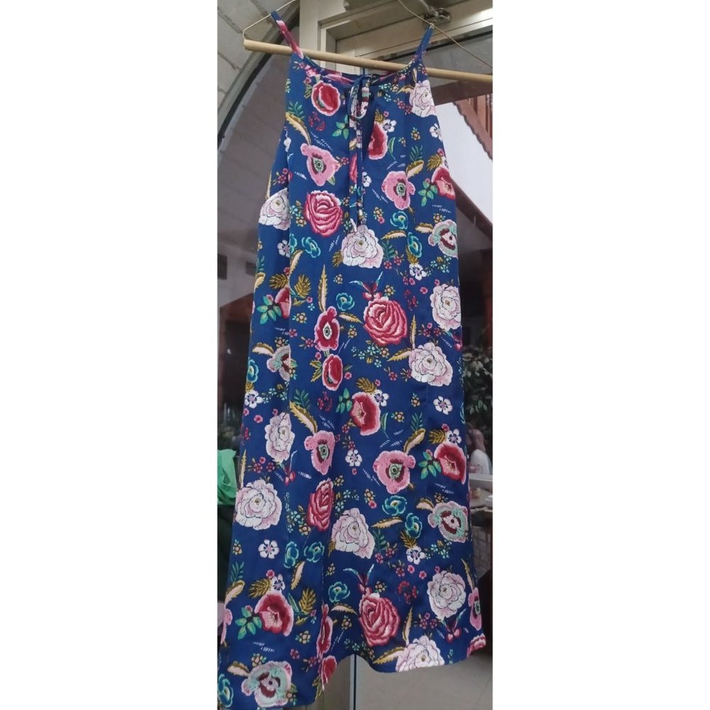 As U Wish Women's Dress SZ XL Blue with Pink Floral Spagetti Straps